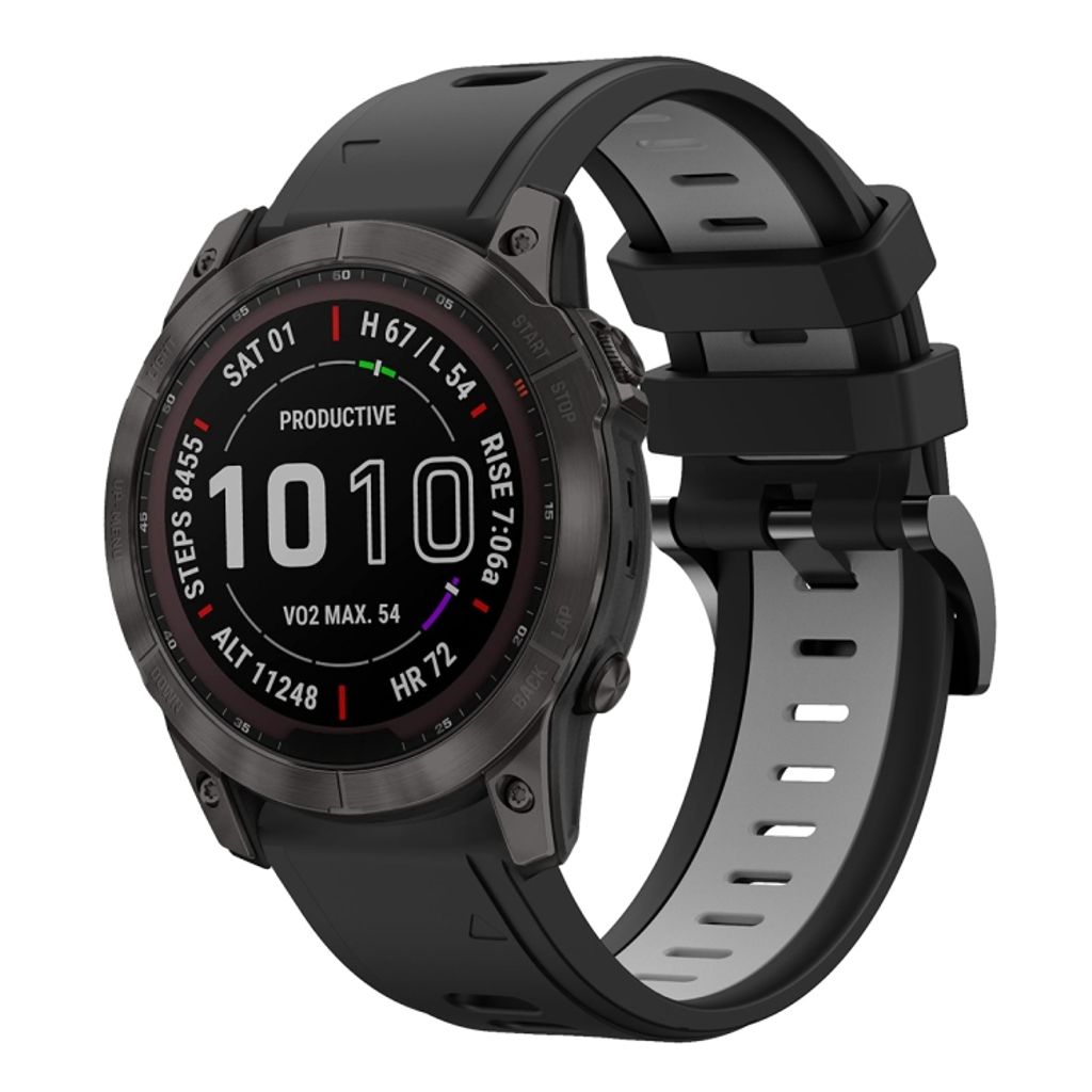 Garmin Fenix 7X Solar Klokkereim i silikon tofarget - Svart / Grå