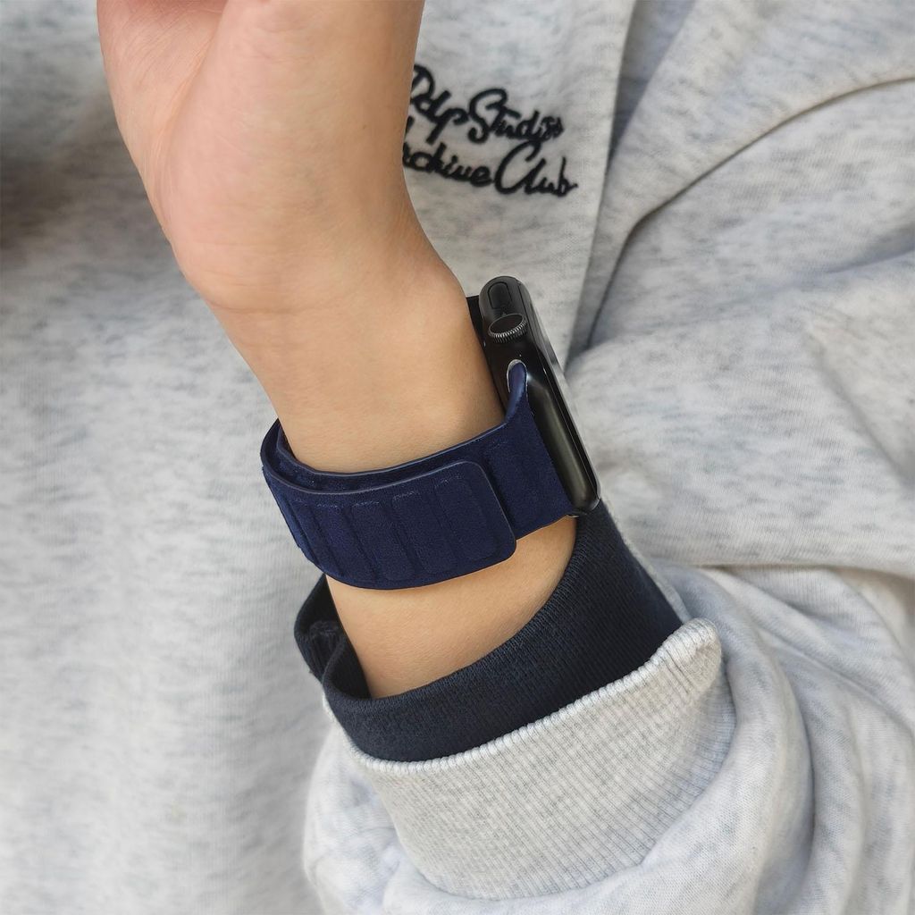 Apple Watch 49/46/45/44mm kelloranneke mokkanahka magneettinen - sininen