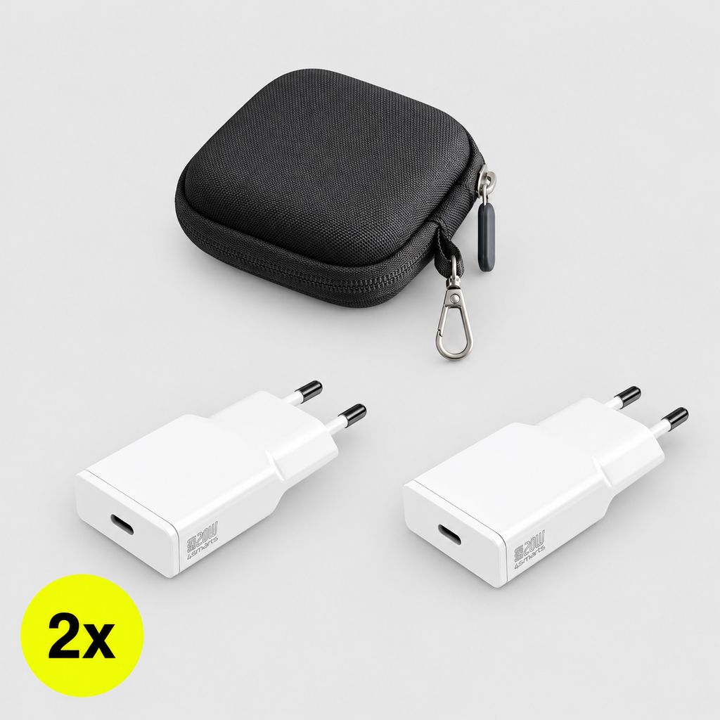 4Smarts 20W Vegglader PDPlug Slim GaN USB-C 2-pakning med Veske – Hvit