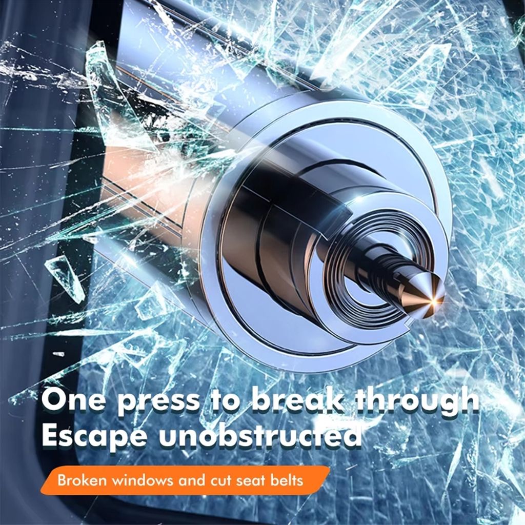 Bilsikkerhetshammer – Mini nødvindusknuser og sikkerhetsbeltekutter – Svart