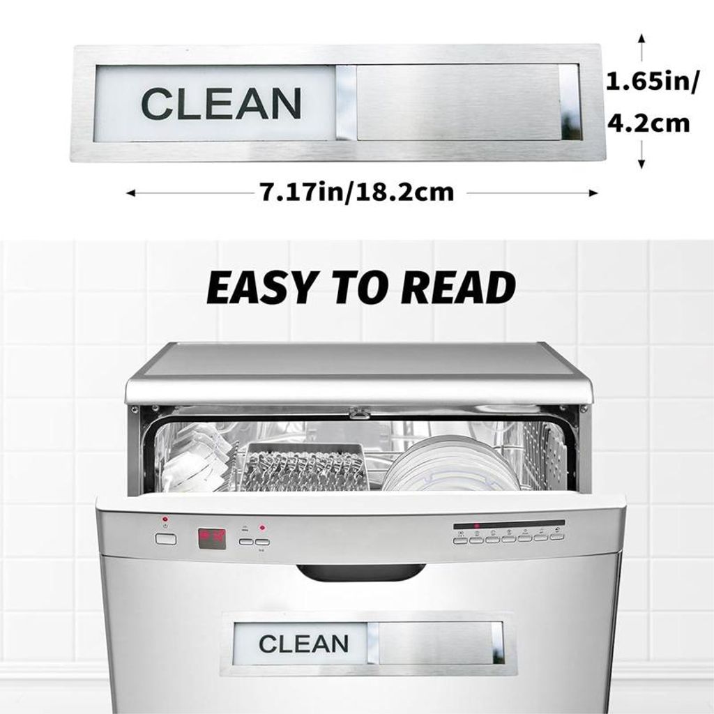 Opvaskemaskinemagnet Clean/Dirty i rustfrit stål – Sort/Hvid