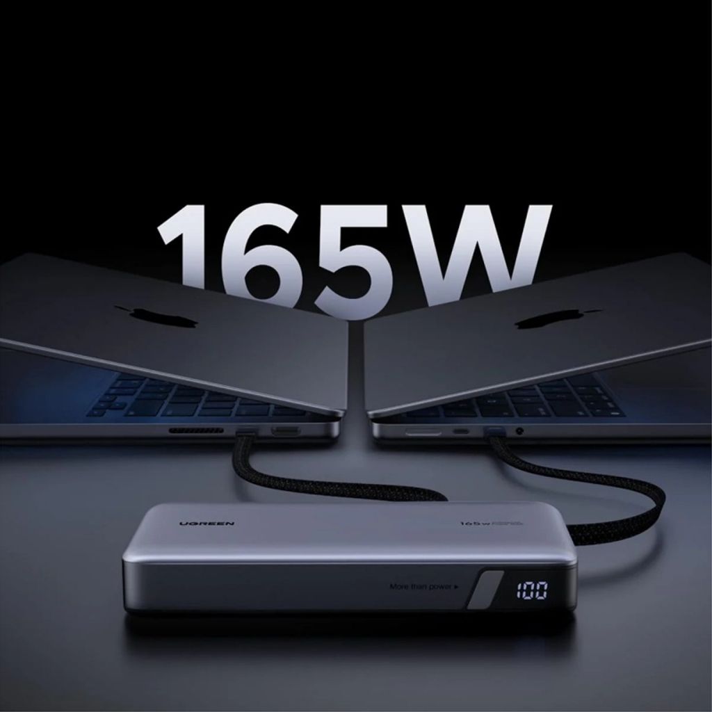 UGREEN PB726 Powerbank 25000mAh 165W QC + PD med USB-C kablar - Grå