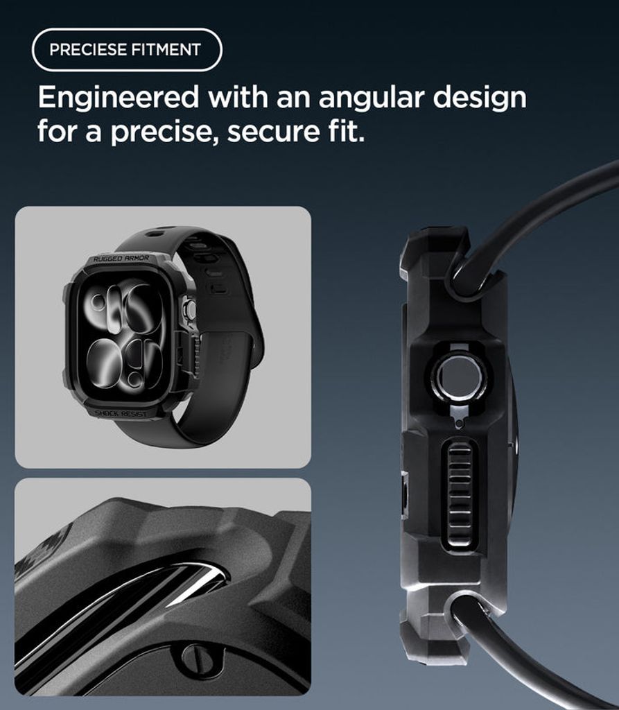 Spigen Apple Watch 12 (46mm) kuori Rugged Armor - Musta