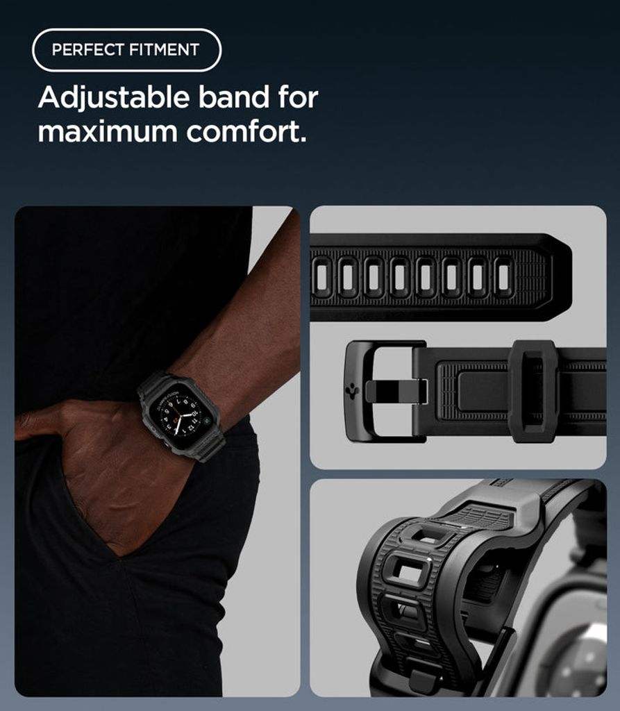 Spigen Apple Watch 12 (46mm) Kellonranneke & Kuori Rugged Armor Pro - Musta