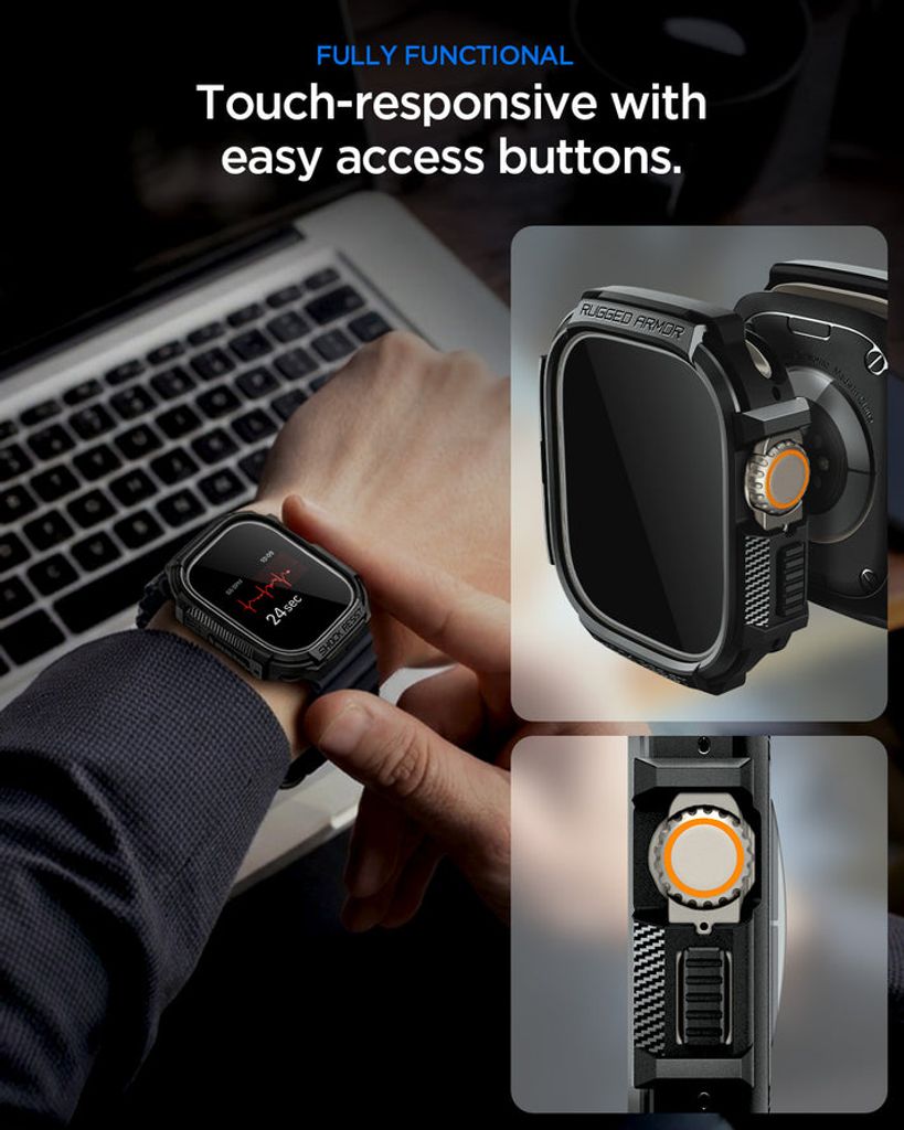 Spigen Apple Watch Ultra 4/3/2/1 49mm kuori Rugged Armor näytönsuojalla  - Musta
