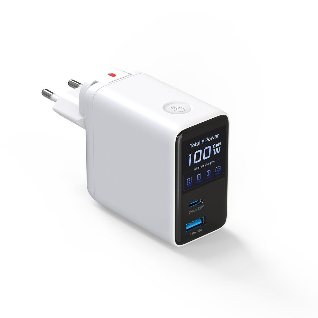 4Smarts GaN 100W Reseadapter/Laddare  EU/US/UK till USB-C/USB-A + USB-C kabel