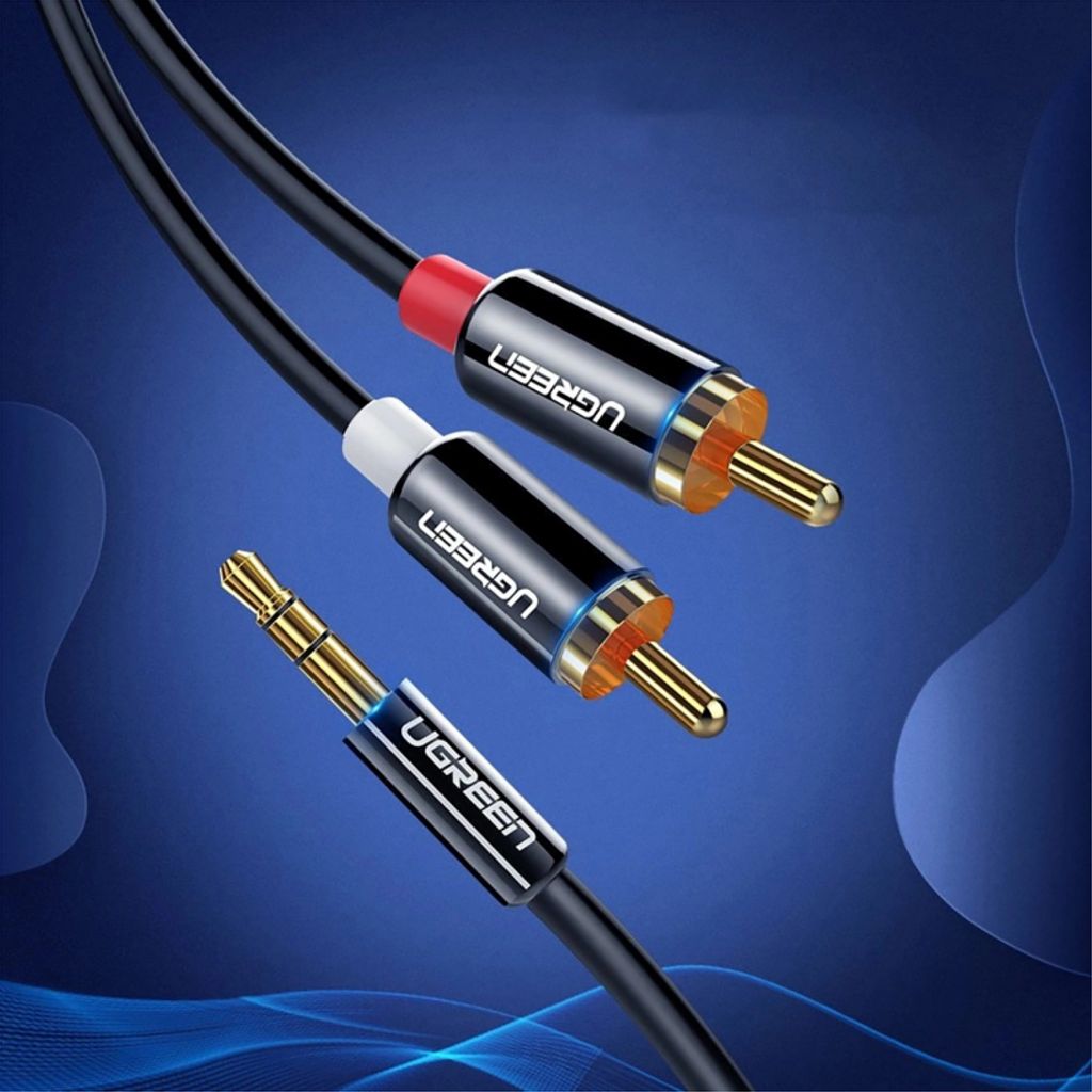 UGREEN AV116 3.5 mm till 2 x RCA ljudkabel, 1 m – svart