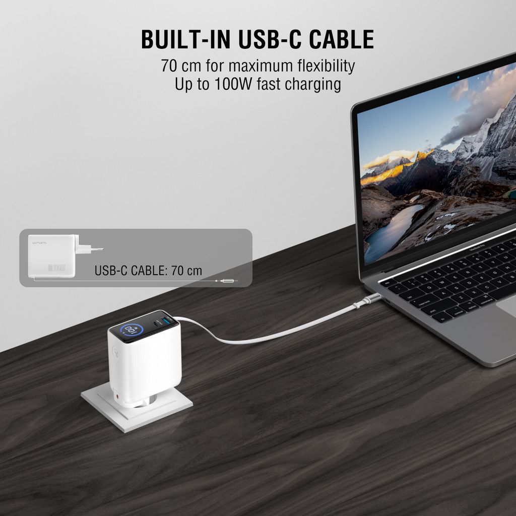 4Smarts GaN 100W Reseadapter/Laddare  EU/US/UK till USB-C/USB-A + USB-C kabel