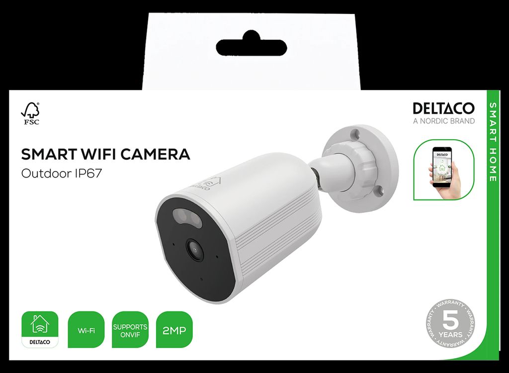 DELTACO SMART HOME WiFi-overvåkningskamera utendørs/innendørs 2MP IP67
