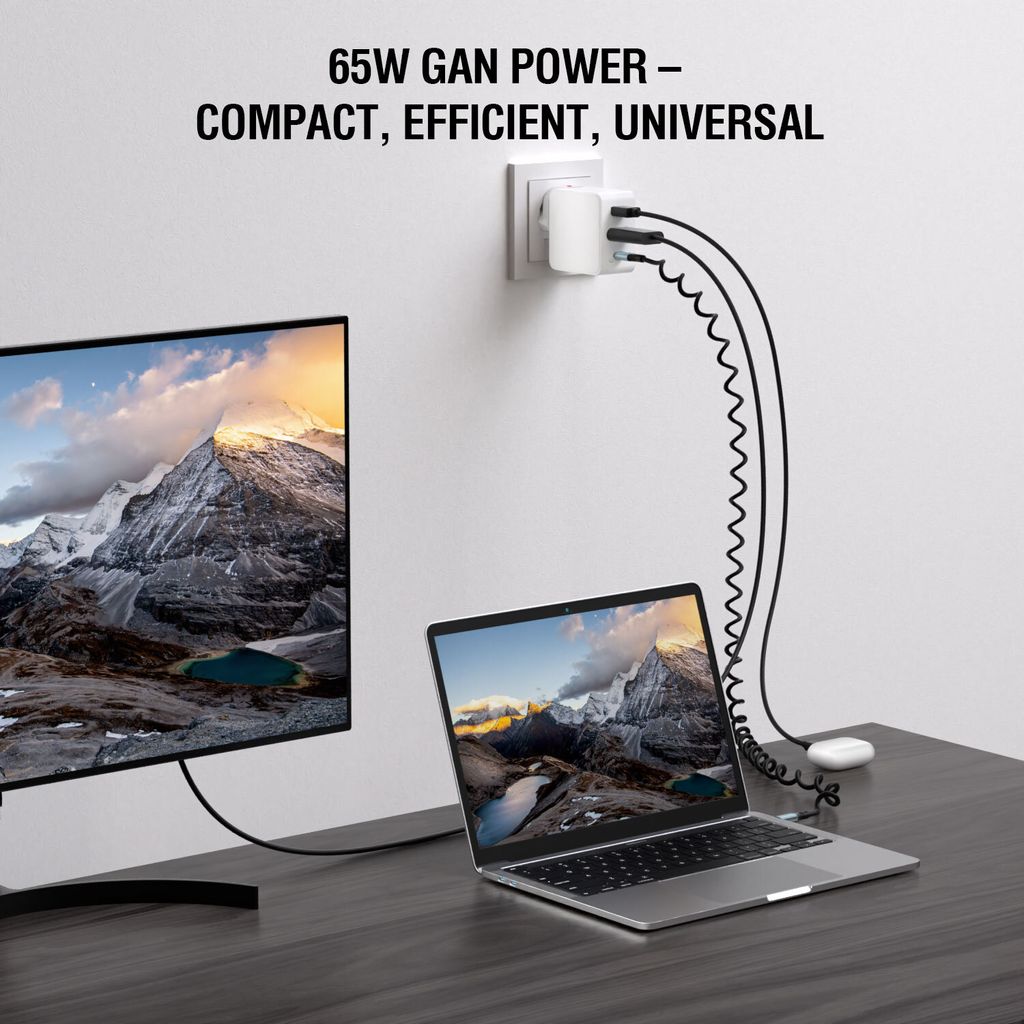 4Smarts 3-i-1 GaN Flex-lader/reiseadapter 65 W med HDMI – hvit
