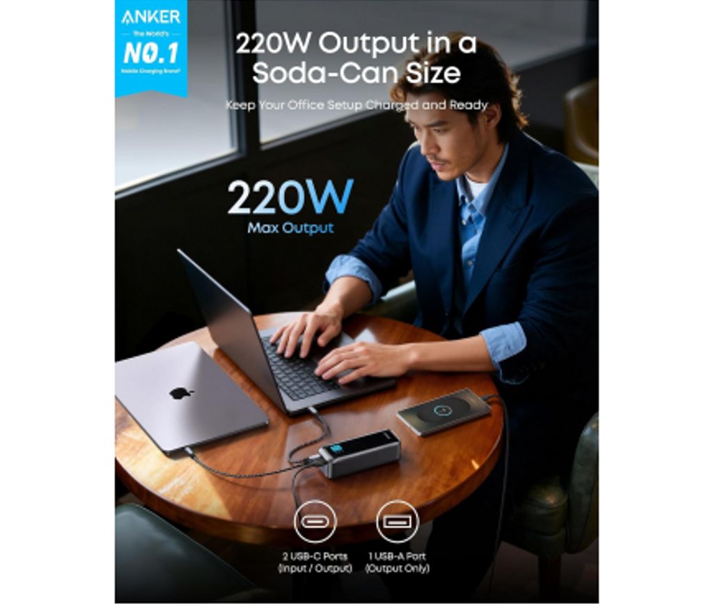 Anker Prime powerbank 20100mAh, 220W, QC + PD - Svart