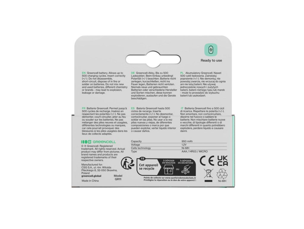 Green Cell 8x AAA HR03 950mAh Genopladelige Batterier Langtidsholdbar Strøm