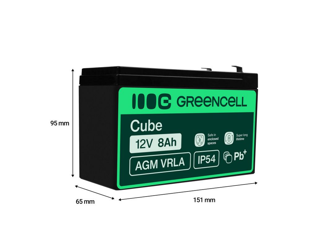 Green Cell AGM VRLA 12V 8Ah vedlikeholdsfritt batteri