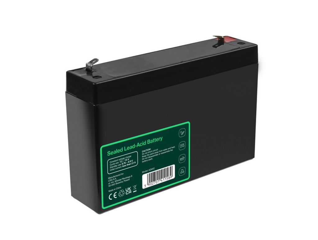 Green Cell AGM VRLA 6V 7Ah batteri for alarmsystemer, kasseapparater, leker