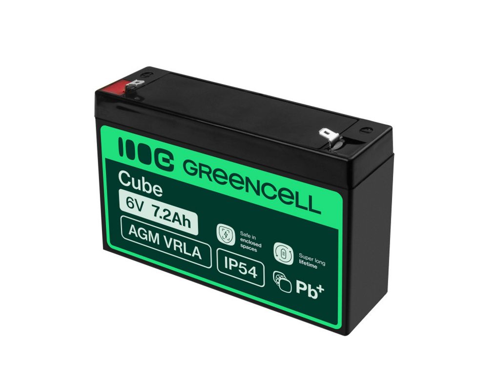 Green Cell 6V 7.2Ah AGM VRLA -akku hälytyksiin, kassakoneisiin ja leluihin