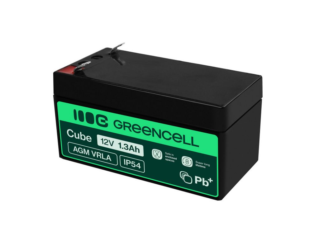 Green Cell AGM VRLA 12V 1,3Ah vedlikeholdsfritt batteri for alarmer og leker