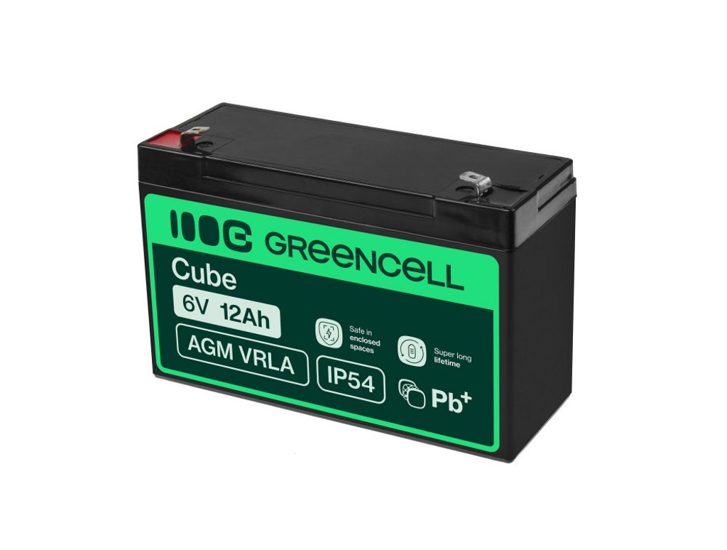 Green Cell AGM VRLA 6V 12Ah batteri for alarmsystemer, kasseapparater, leker