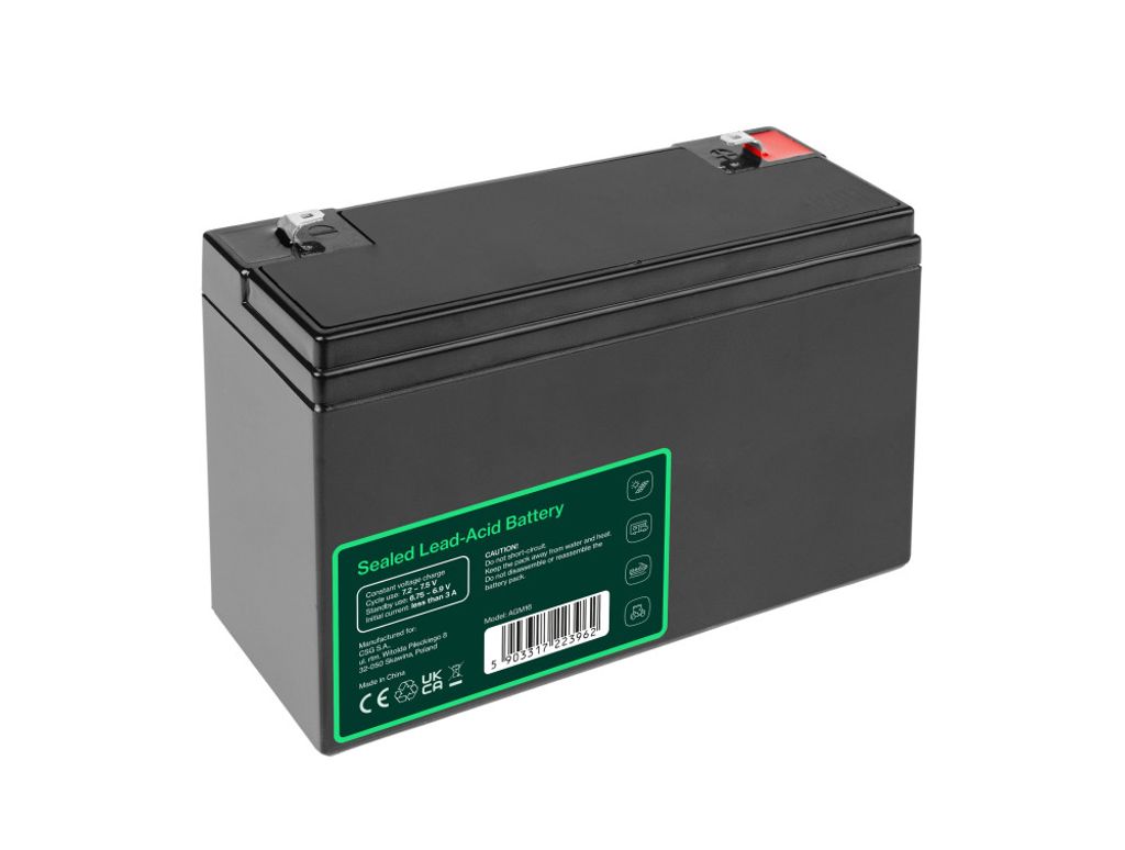 Green Cell 6V 10Ah VRLA-batteri til alarmer, kasser og leker