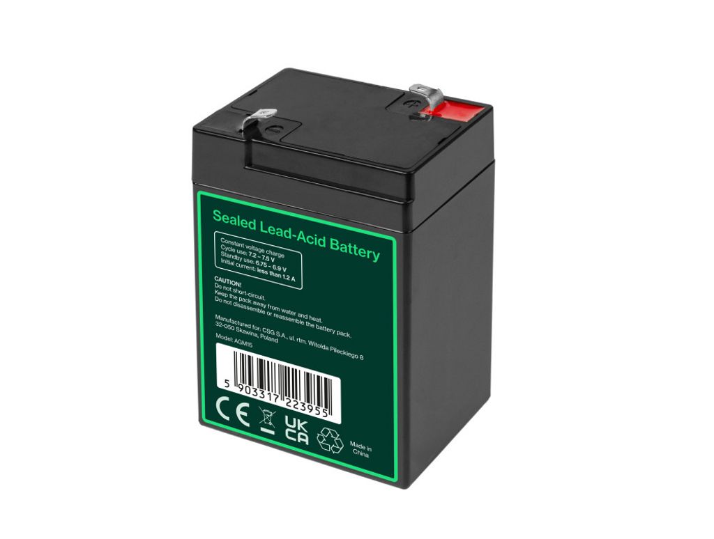 Green Cell 6V 4Ah VRLA-batteri for alarmer, kasseapparater og leker