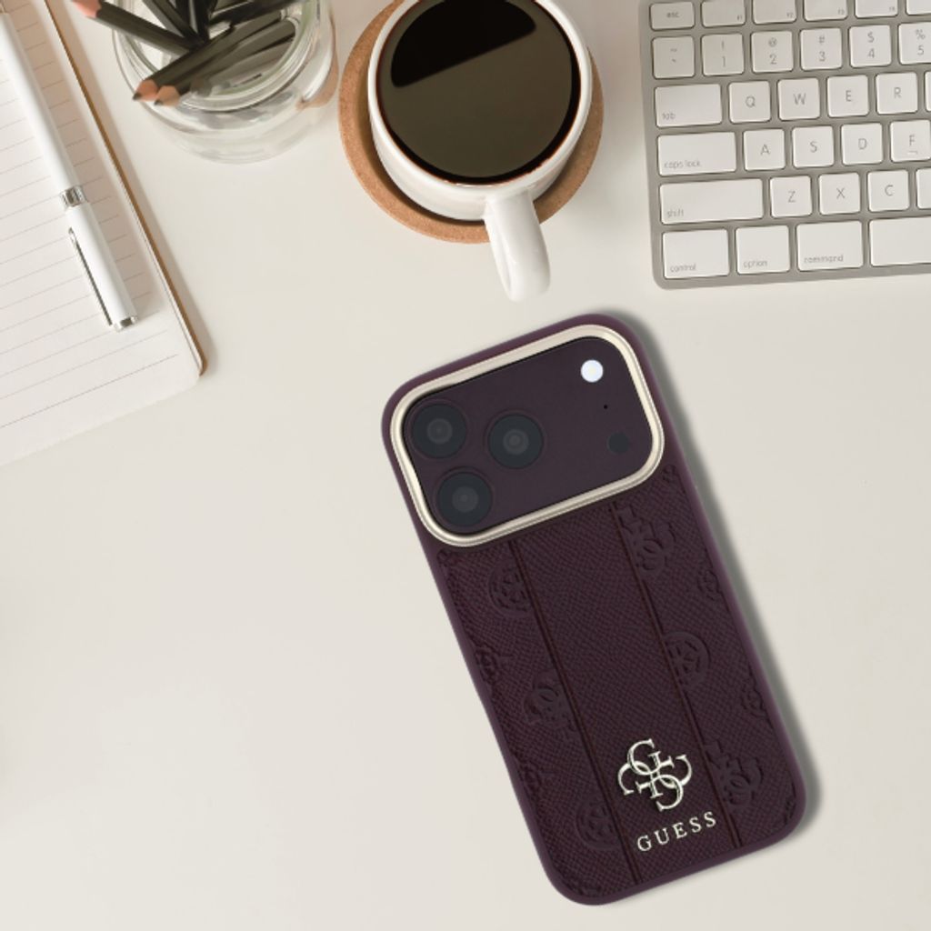 Guess Stripe Peony 4G Logo MagSafe -kuori  iPhone 18 Pro Max:lle - Burgundi