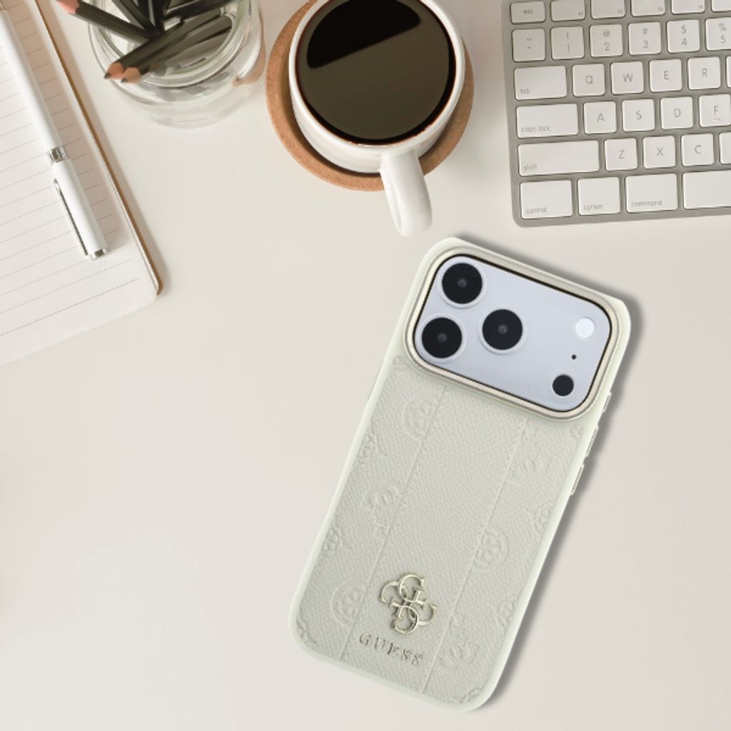 Guess Stripe Peony 4G Logo MagSafe -kuori  iPhone 18 Pro:lle - Beige