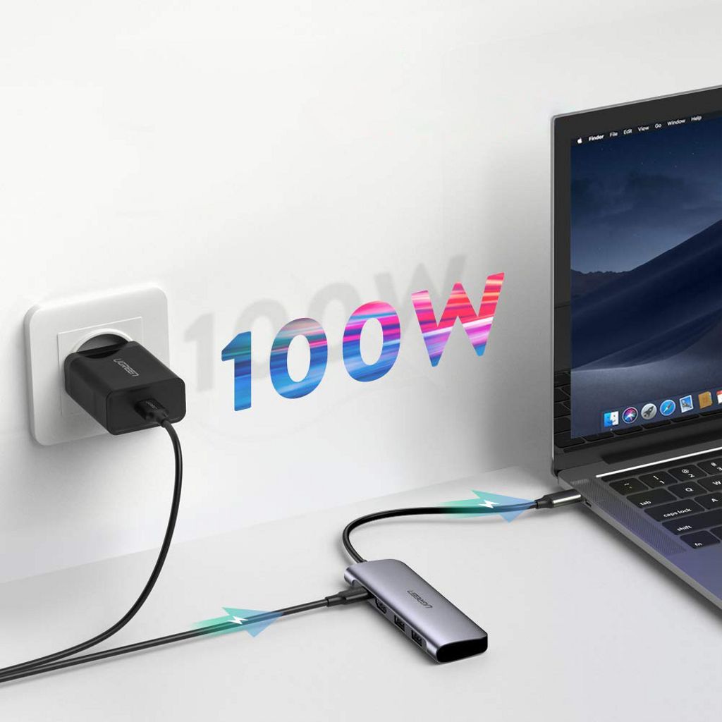 UGREEN CM195 USB-C-keskitin HDMI/USB-A/USB-C/SD/microSD-liitännällä - harmaa