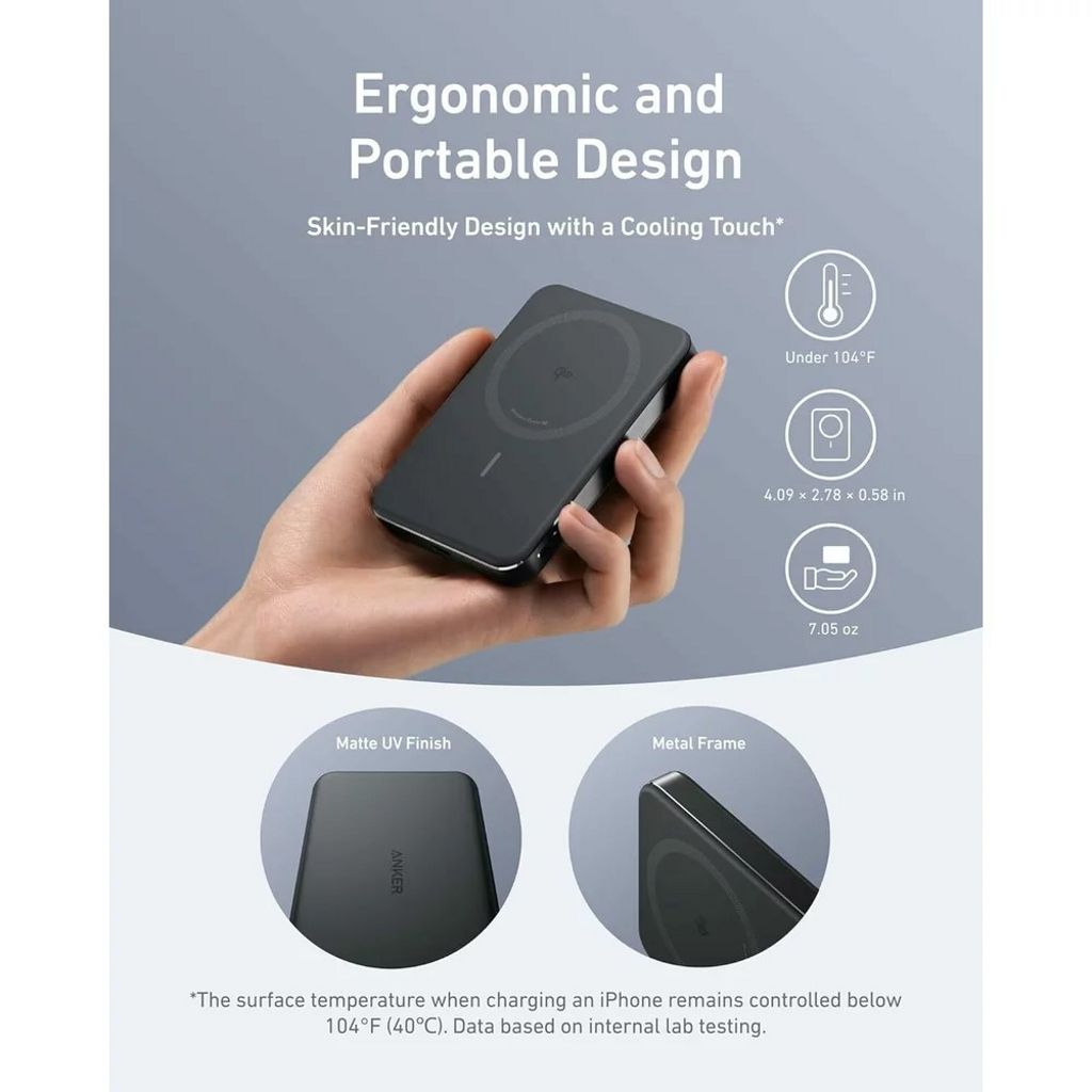 Anker MagGo Slim 10000 mAh Magnetisk Powerbank - 30W, Sort