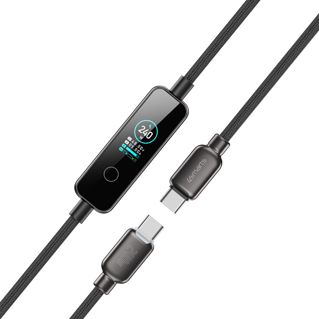 4Smarts ScreenCord USB-C ladekabel 240W, 1,2m - svart