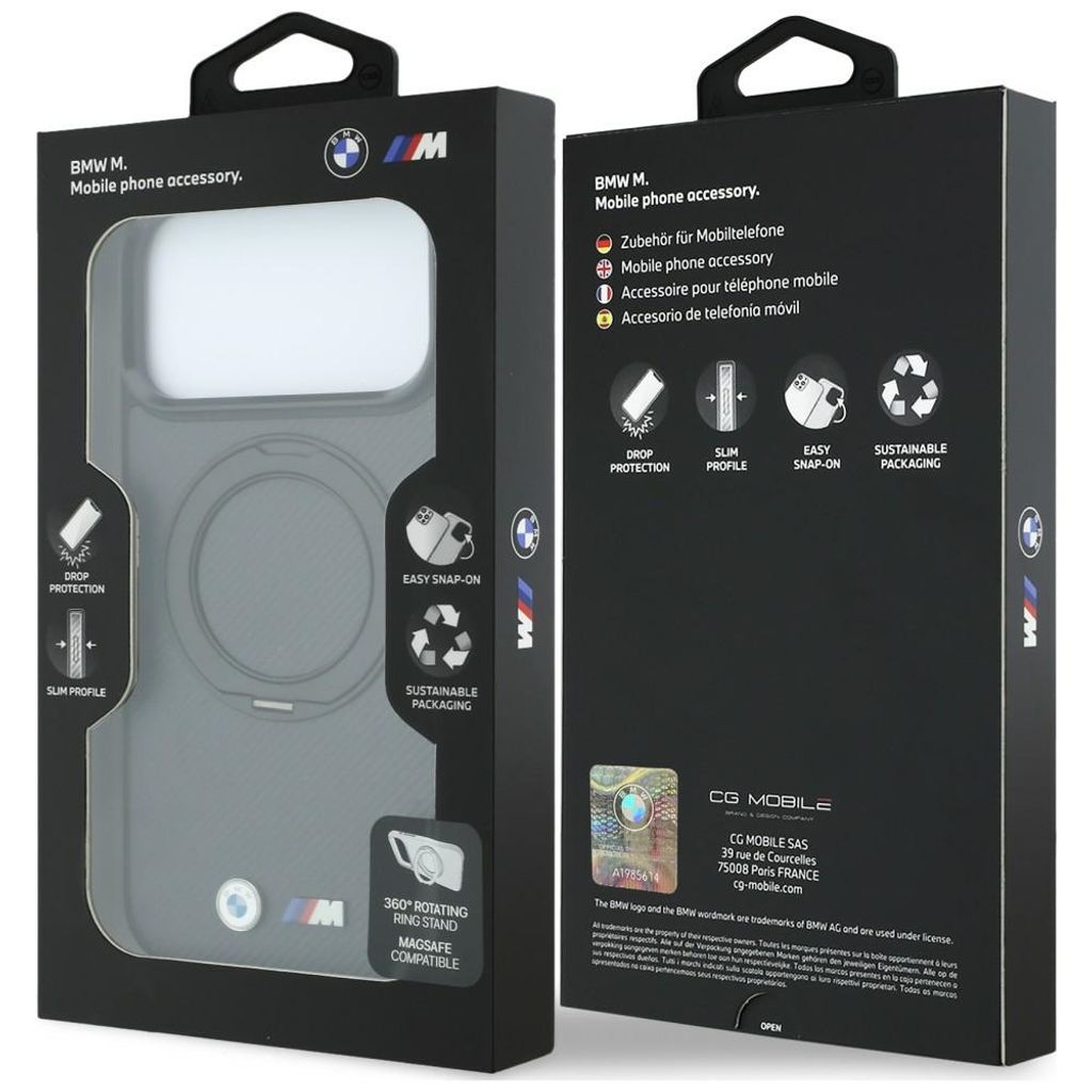 BMW Kevlar Ring Stand 360 MagSafe -kuori till iPhone 18 Pro/17 Pro - Harmaa