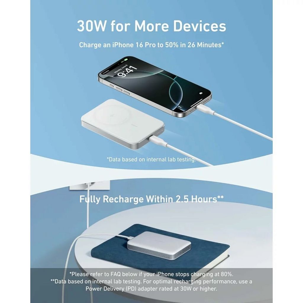 Anker MagGo Slim 10000 mAh Magnetisk Powerbank - 30W, Hvid