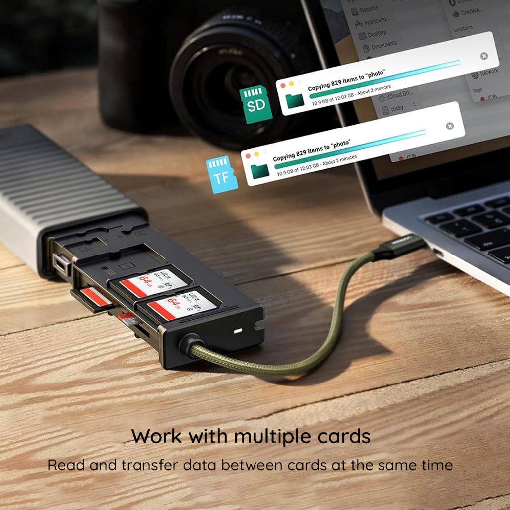 UGREEN CM856 USB-C/USB-A Kortlæser med Opbevaringsboks – Grå