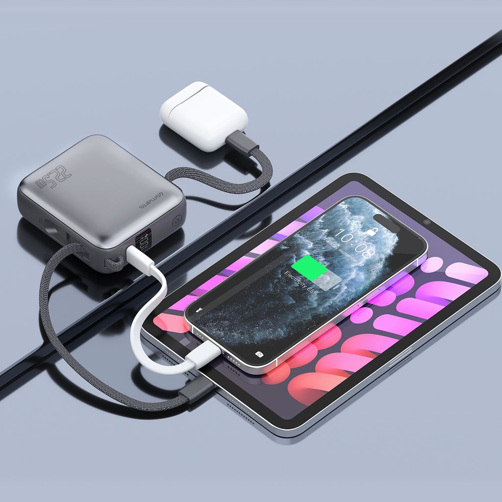 4Smarts Pocket Tehopankki USB-C-kaapelilla 10 000 mAh 22,5 W – Tähtiharmaa