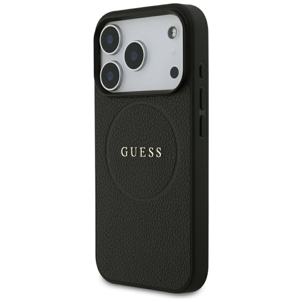 Guess Grained Gold Ring MagSafe -kuori  iPhone 18 Pro Max/17 Pro Max:lle - Musta