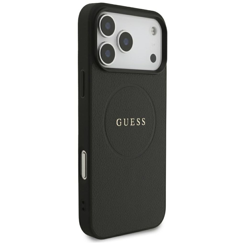 Guess Grained Gold Ring MagSafe -kuori iPhone 18 Pro/17 Pro:lle - Musta
