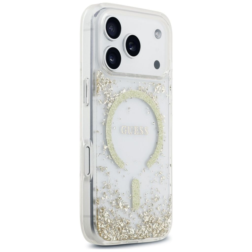 Guess Resin Glitter MagSafe -kuori iPhone 18 Pro:lle - Kulta