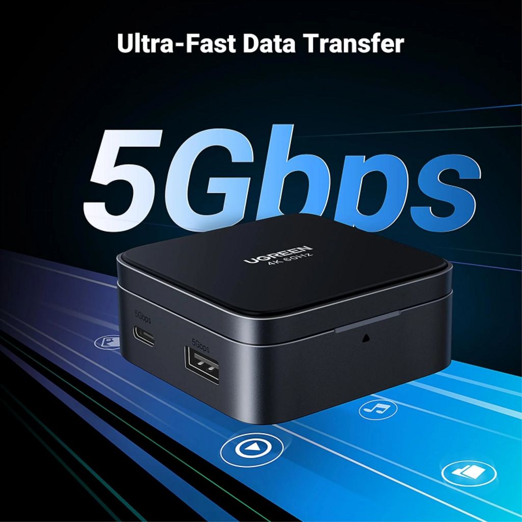 UGREEN USB-C-keskitin 1x USB-A/2x USB-C/1x HDMI - Harmaa