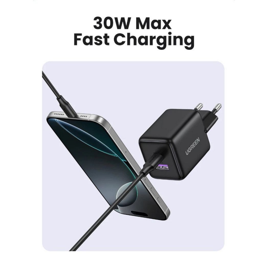UGREEN Seinälaturi X516 30W, 3A, USB-A/USB-C - Valkoinen