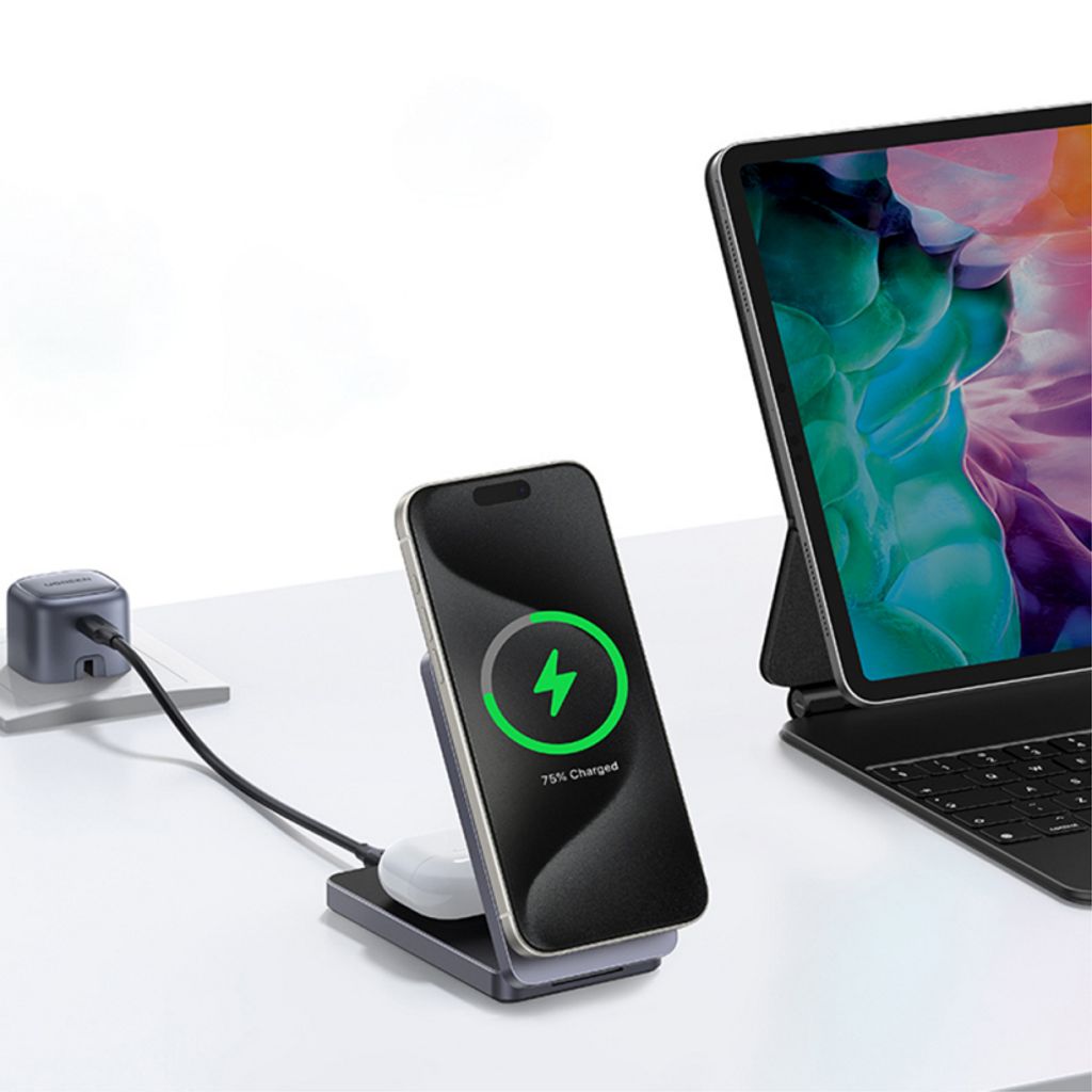 UGREEN W706 2-i-1 trådløs lader 20W – hvit