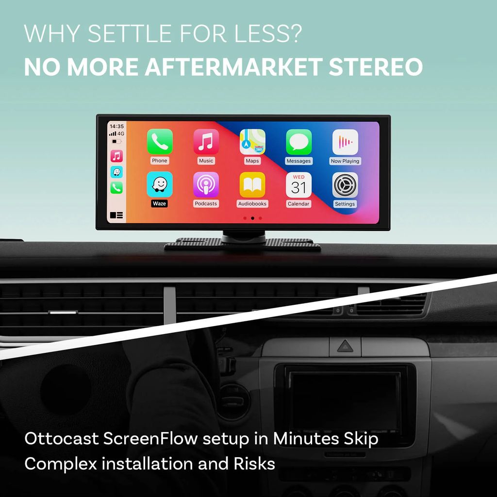 Ottocast ScreenFlow bærbar bilskærm 11,4" med CarPlay og Android Auto