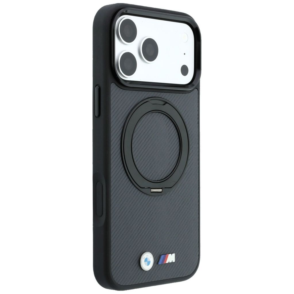 BMW Kevlar Ring Stand 360 MagSafe -kuori till iPhone 18 Pro Max/17 Pro Max - Harmaa