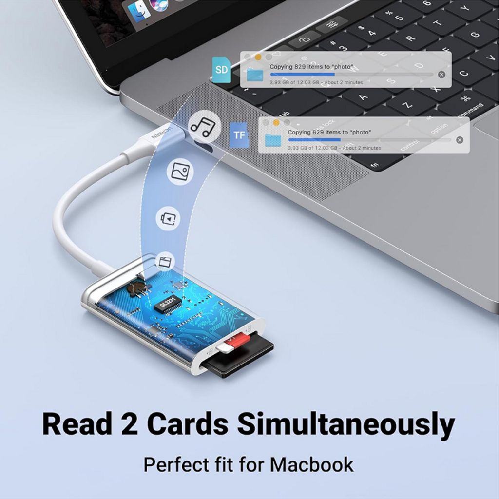 UGREEN USB-C -muistikortinlukija SD / microSD - valkoinen