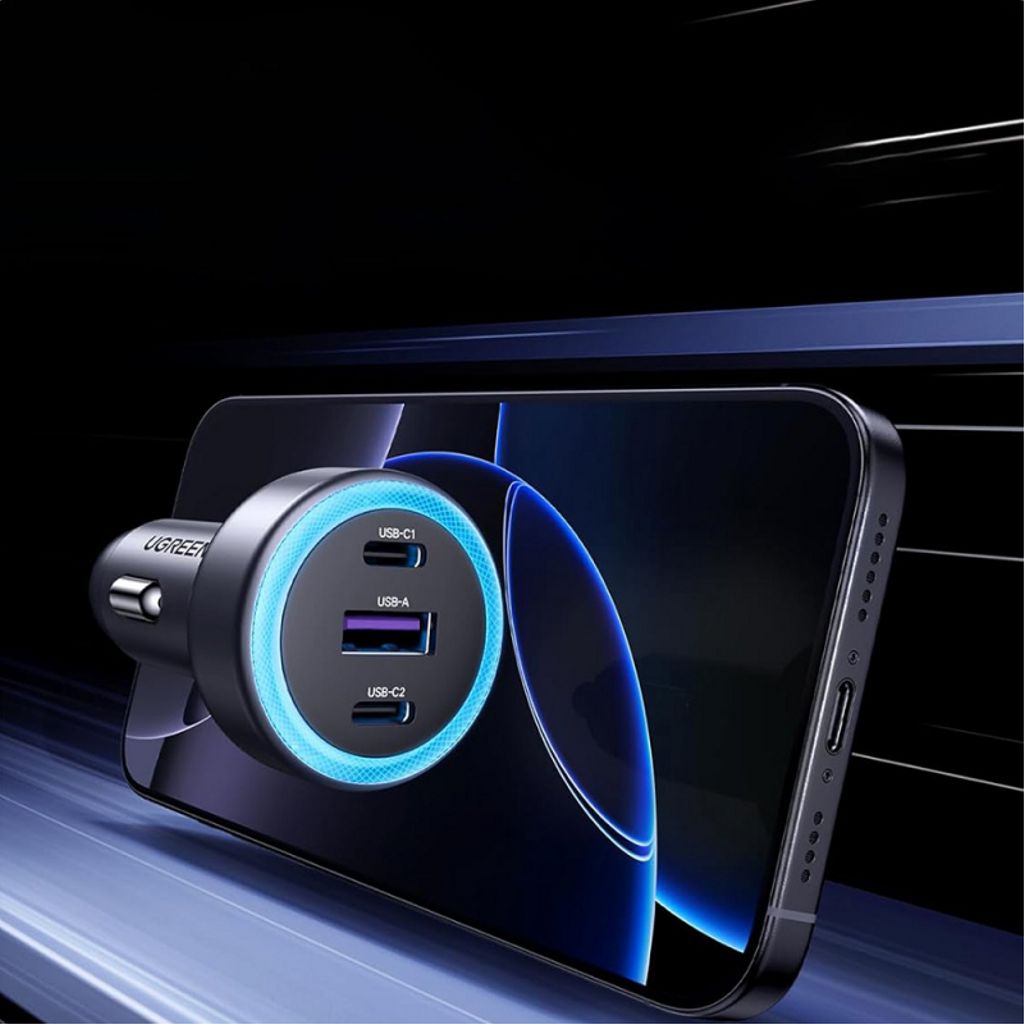 UGREEN EC307 autolaturi 30W, 3A, 1 x USB-A / 2 x USB-C - Harmaa