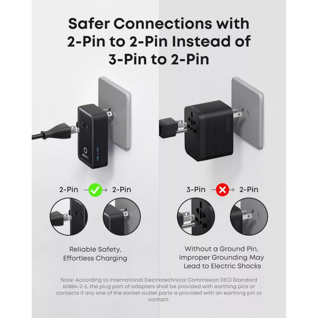 Anker Nano Travel reiseadapter 20W, 3A, 2 x USB-A og 2 x USB-C – svart