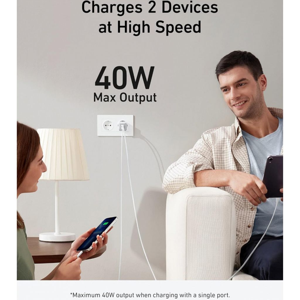 Anker 521 Nano Pro 40W seinälaturi – 2 x USB-C