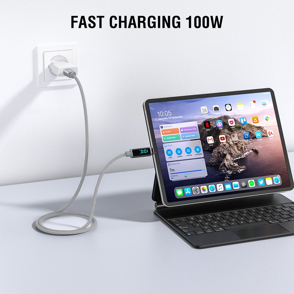 4Smarts DigitCord 100W USB-C-kabel med skjerm – grå