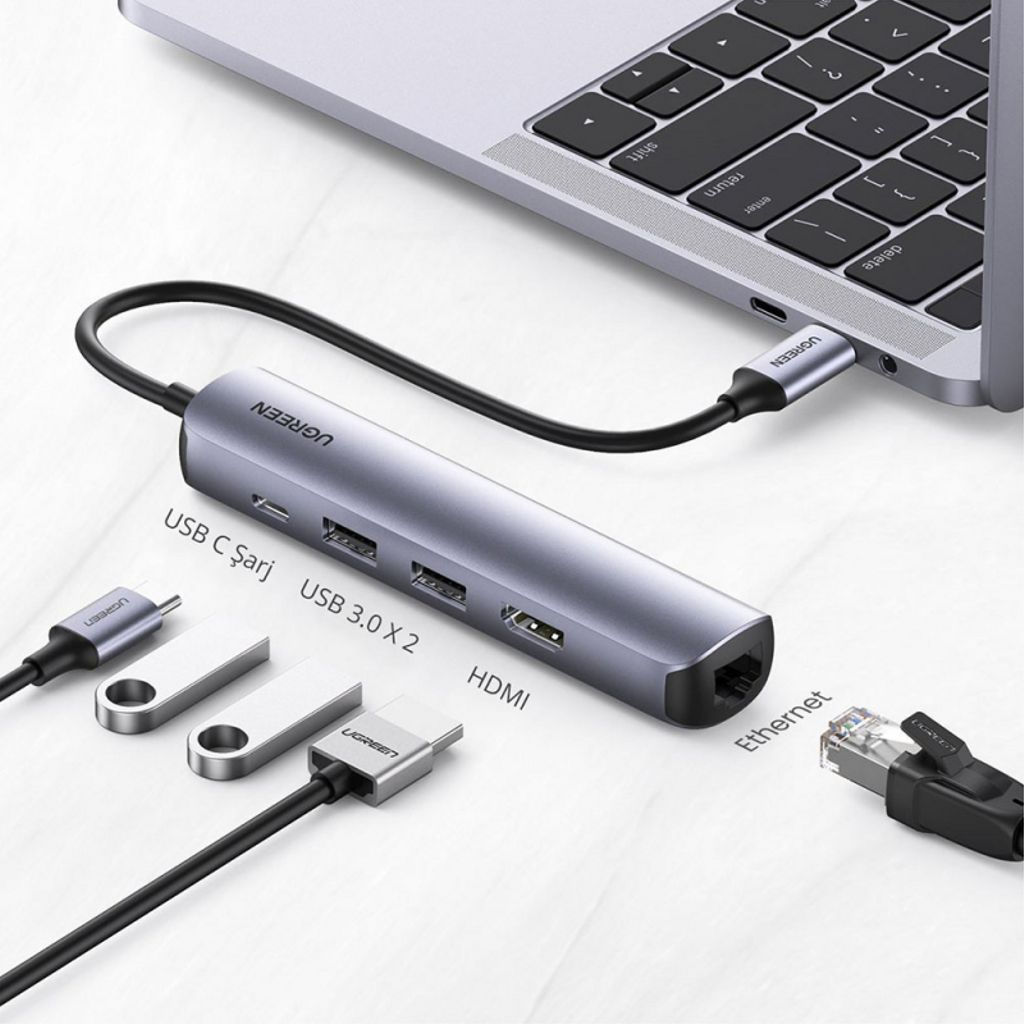 UGREEN CM418 USB-C-keskitin – 2 x USB-A + USB-C + HDMI + RJ45