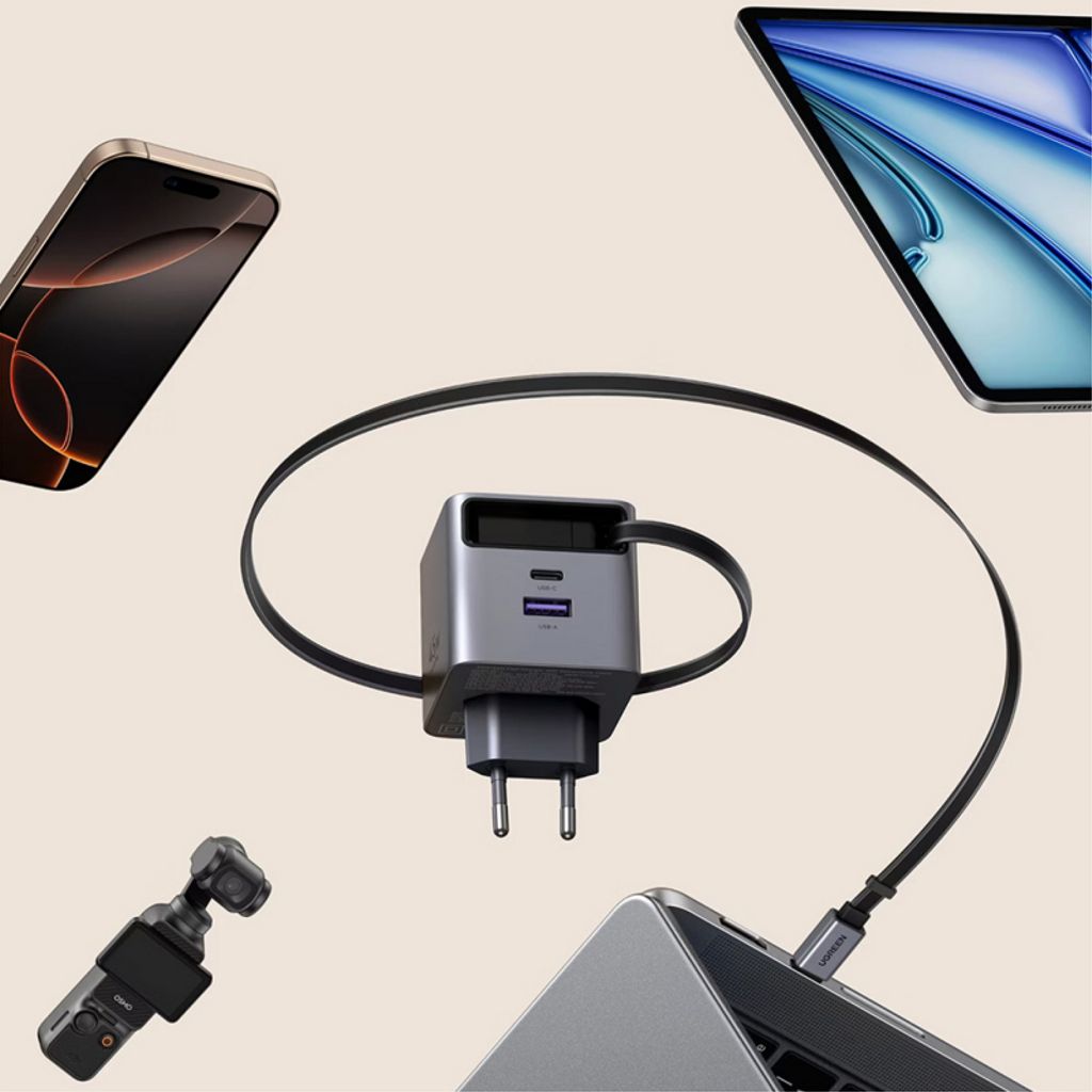 UGREEN Väggladdare X614 45W, 3A, USB-A/USB-C med USB-C-kabel - Grå