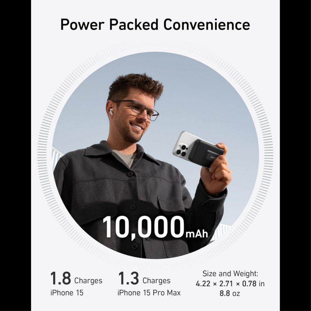 Anker MagGo Powerbank 10000mAh med trådlös laddning – Svart