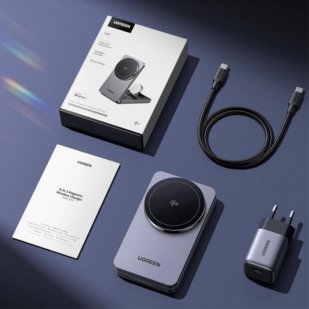 UGREEN W707 3-i-1 trådløs lader 25W – grå