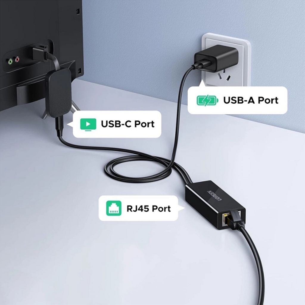 UGREEN CR110 Ethernet-adapter RJ45, USB/USB-C - svart